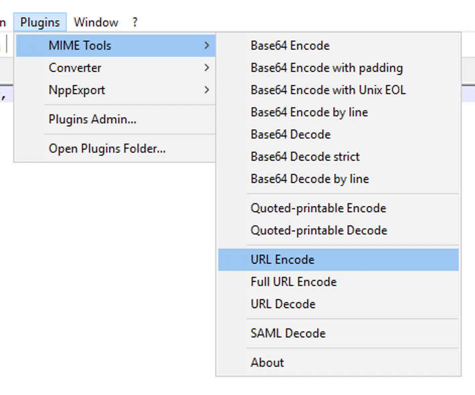 Notepad++ URL Encode Decode Options